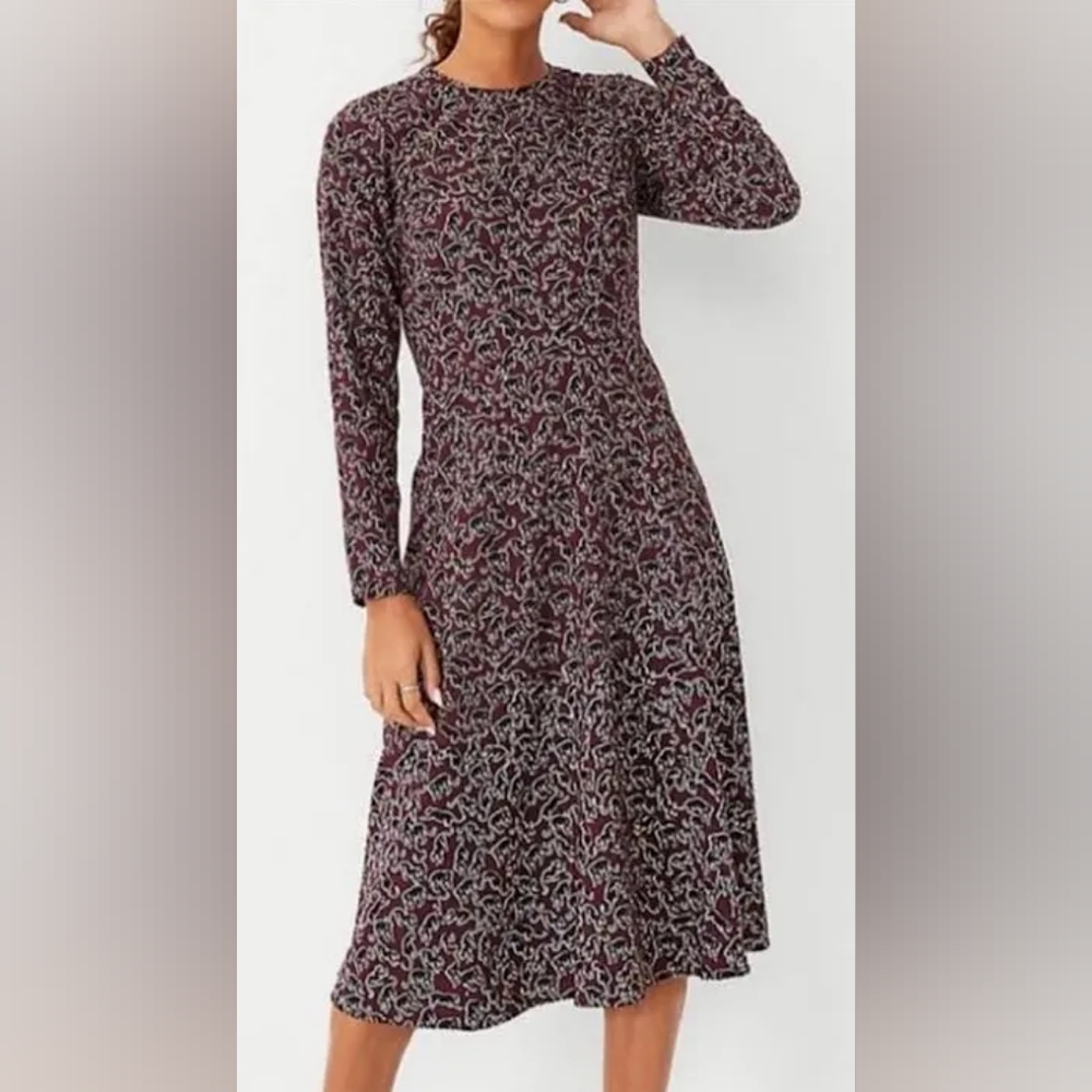 𝅺Ann Taylor Cat Panther Midi Flare Dress Size 2 NWT